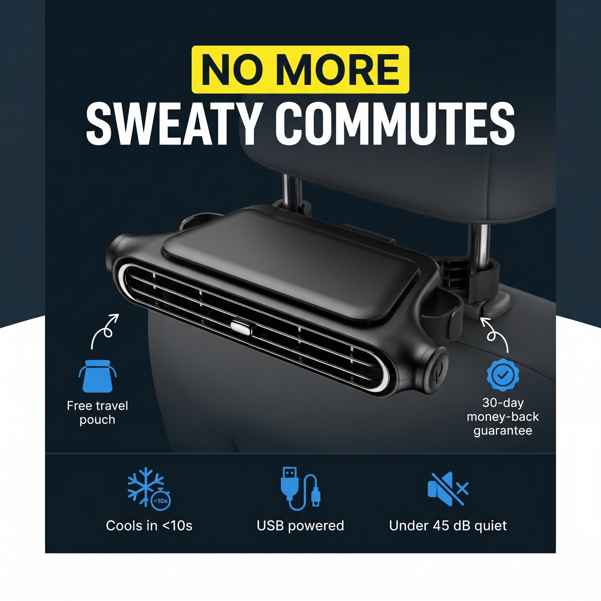 NOVAIRE™ Headrest Car Cooling Fan | USB & 3000mAh, 3 Speeds